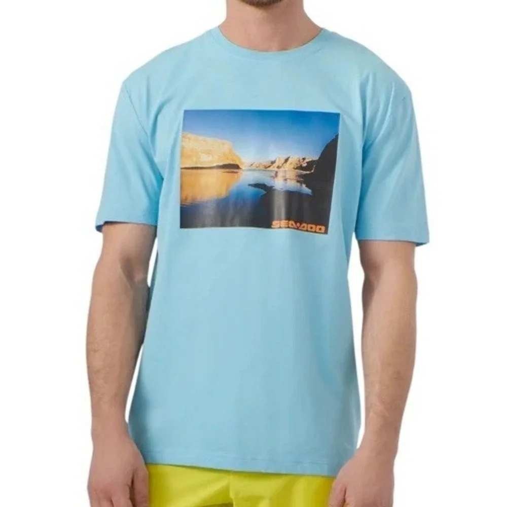 NEW Sea-Doo Men's Ocean View Graphic T Shirt Blue 2XL Lake Life Boating Casual